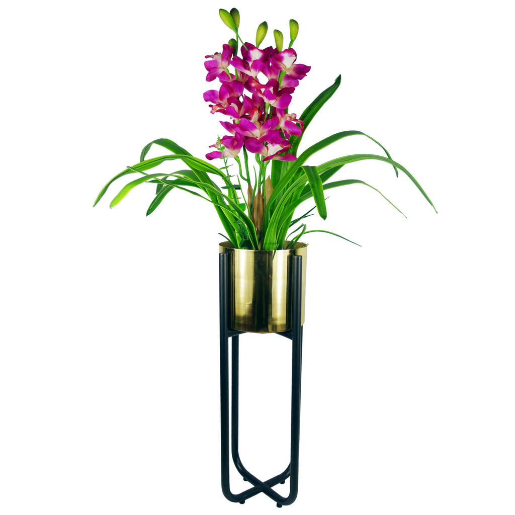 Tall Gold Stand with Black Metal Planter 62cm x 18cm