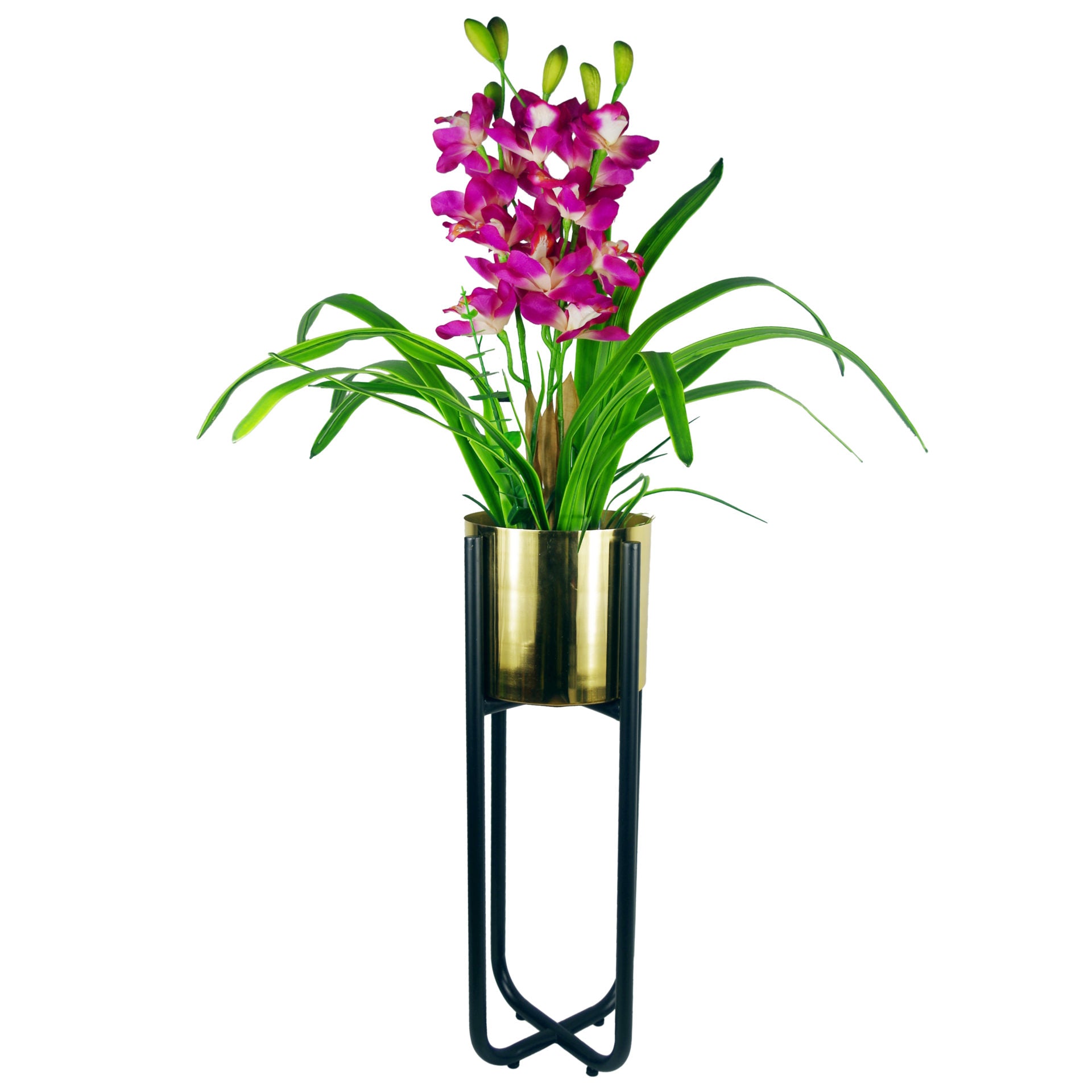 Tall Black Stand with Copper Metal Planter 62cm x 18cm