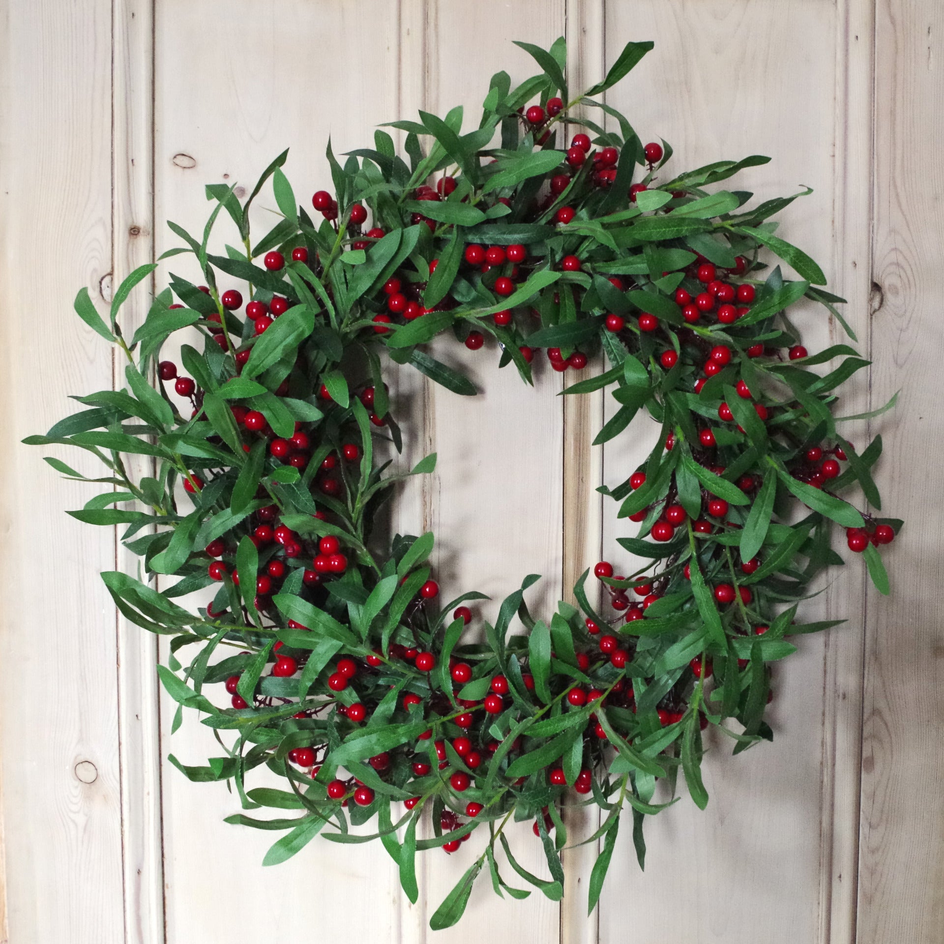 60cm (24") Large Luxury Artificial Christmas Mistletoe Leaf and Red Berry Floristry Wreath