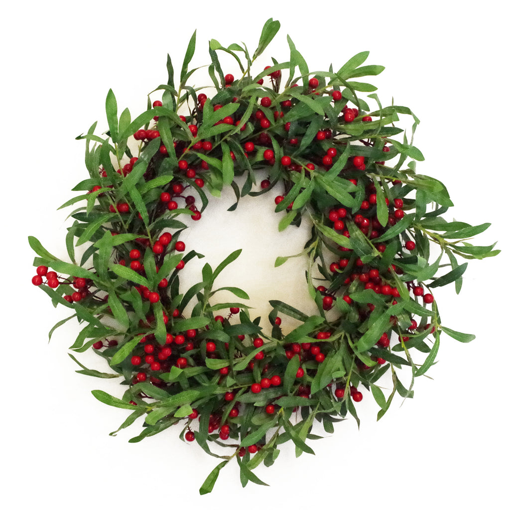 60cm (24") Large Luxury Artificial Christmas Mistletoe Leaf and Red Berry Floristry Wreath
