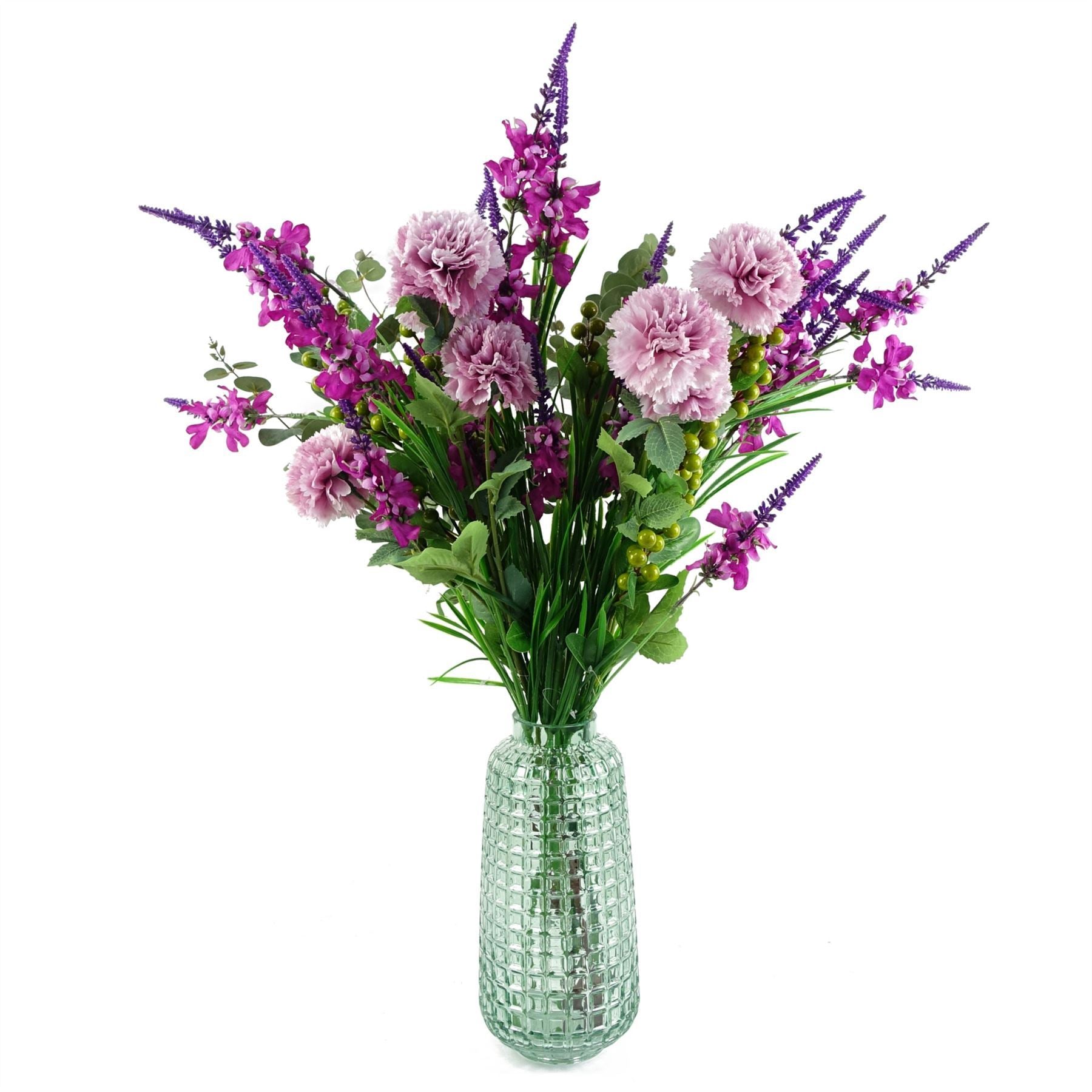 80cm Artificial Pink Carnation and Larkspur Glass Vase - Premium Quality
