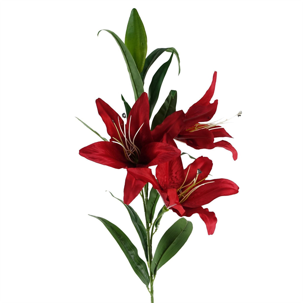 Artificial Pack of 6 x 100cm Large Red Lily Stem - 18 Flowers - Premium Quality
