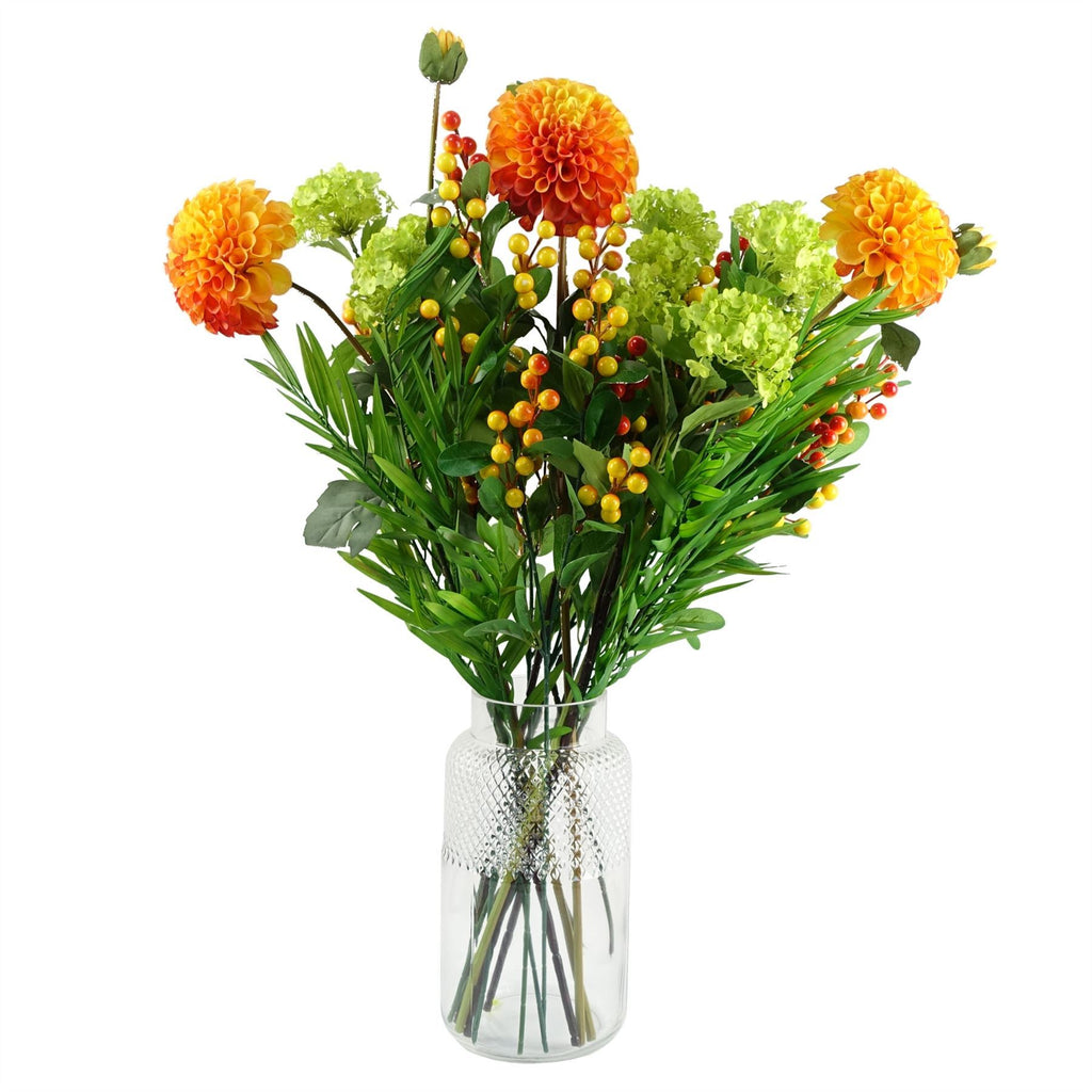 75cm Artificial Orange Dahlia and Fern Display - Premium Quality