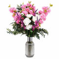100cm Artificial Pink Blossom White Rose Arrangement Glass Vase - Premium Quality