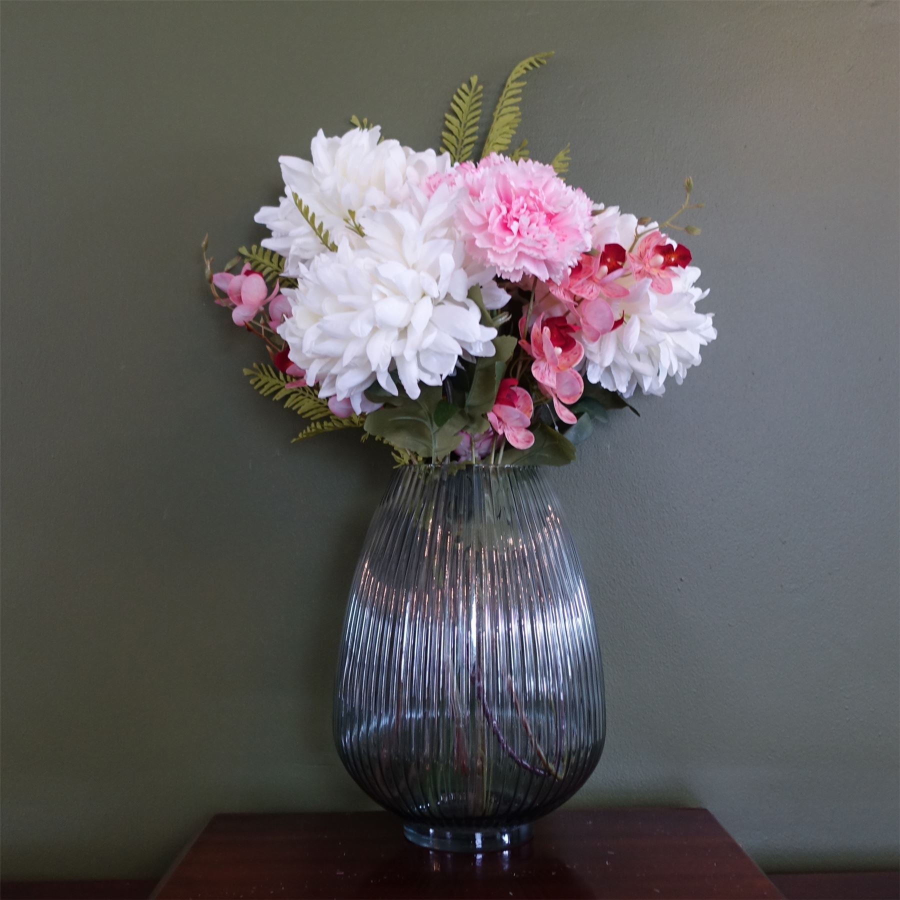 60cm Artificial Chrysanthemum and Orchid Display Glass Vase - Premium Quality