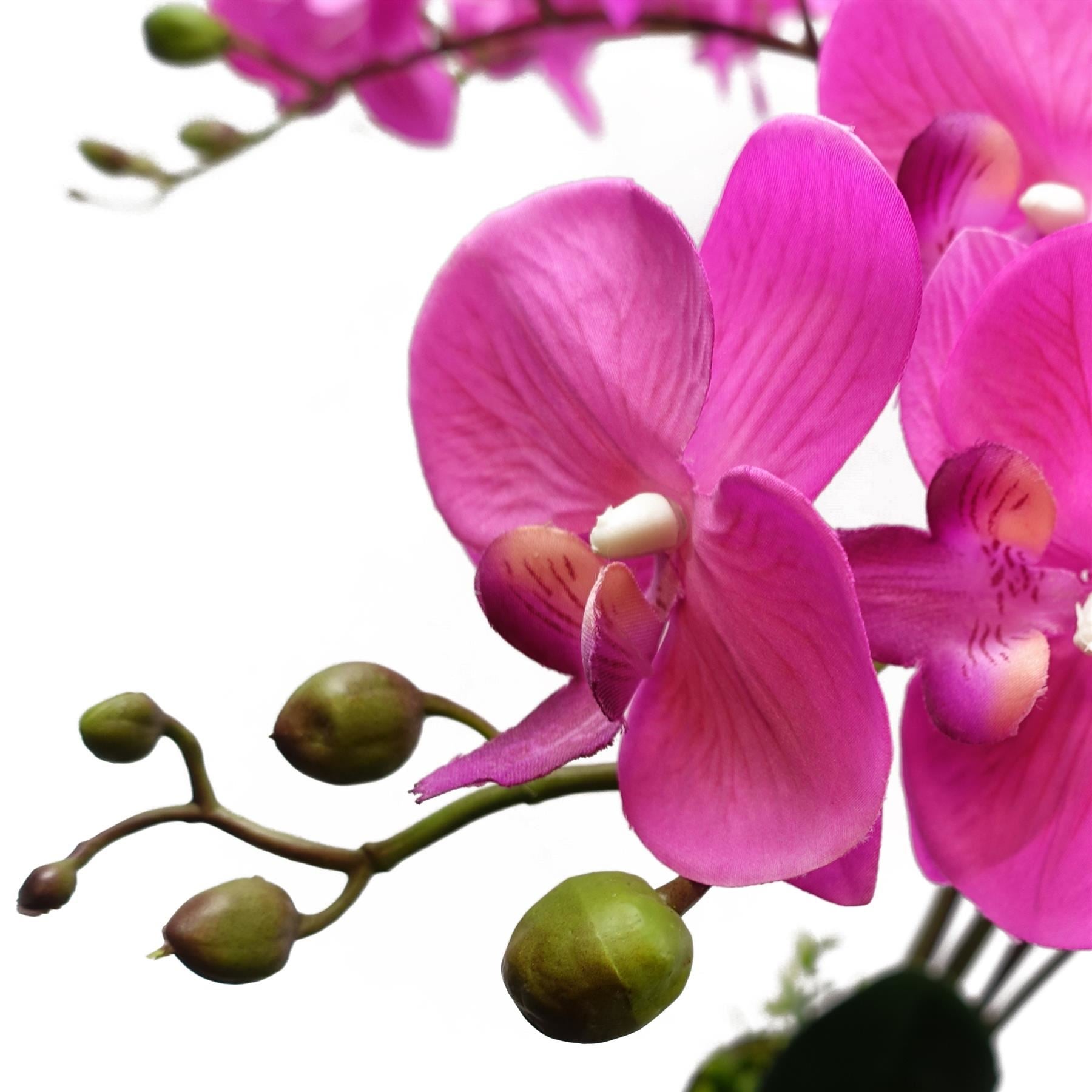 85cm Artificial Deluxe Bush Orchid - Dark Pink with Black Pot - Premium Quality