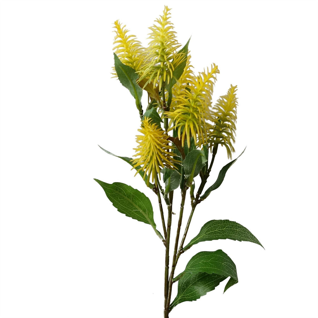 Artificial Pack of 6 x 55cm Callistemon Pallidus Yellow Bottle Brush Stem - Premium Quality