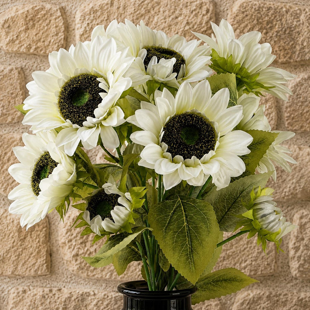 Pack of 6 x 88cm White Artificial Sunflower - 18 heads - Premium Quality