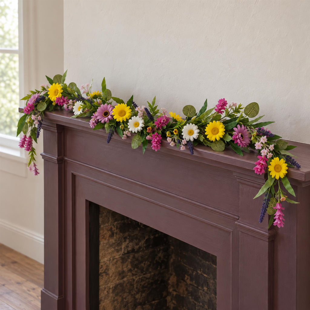 Sunflower and Daisy Faux Flower Garland, 155cm Summer Wildflower Vine