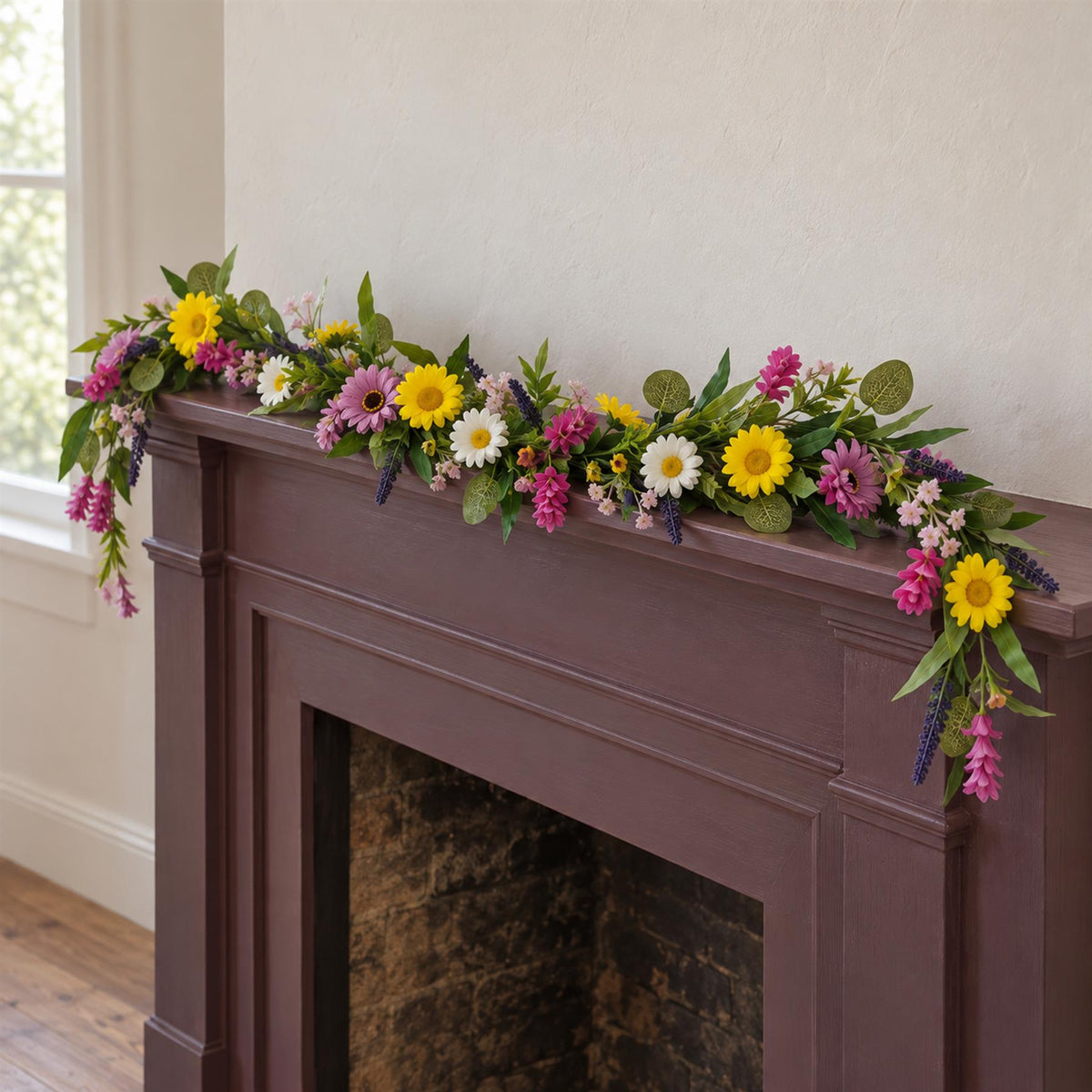 Sunflower and Daisy Faux Flower Garland, 155cm Summer Wildflower Vine