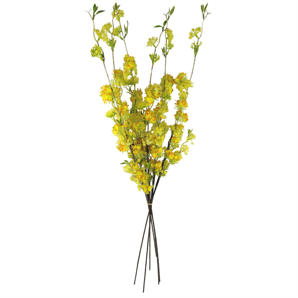 Artificial Pack of 6 x 100cm Yellow Blossom Spray Stem - Premium Quality