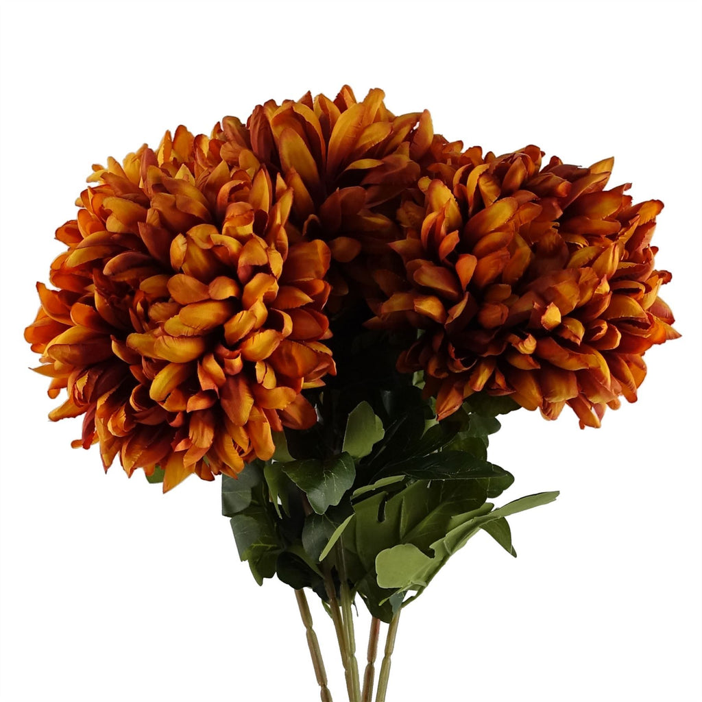 Artificial Pack of 6 x 75cm Extra Large Reflex Chrysanthemum - Orange - Premium Quality