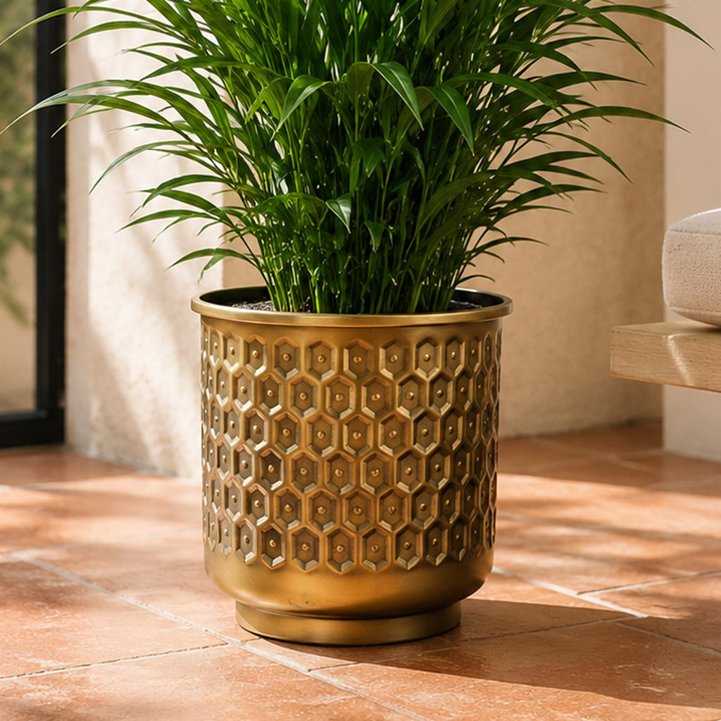 20cm Gold Honeycomb Metal Planter by Botanik - Premium Quality