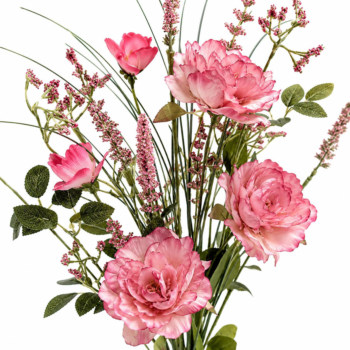 Faux Pink Peony and Wildflower Bunches, 52cm Ready-Made Bouquets - Set of 6