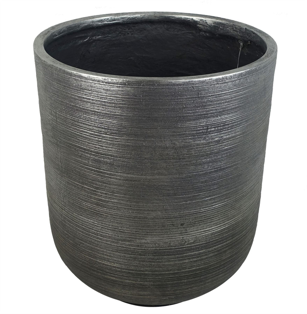 39cm x 33cm Coya Silver Ridged Planter Large Composite Plant Pot - Premium Quality
