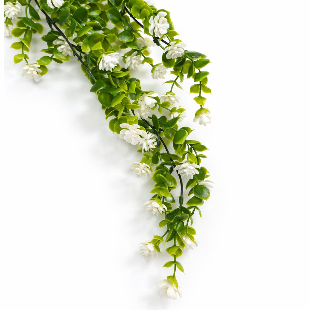 70cm Artificial Trailing Green & White Flowering Hanging Plant Faux Foliage - Premium Quality