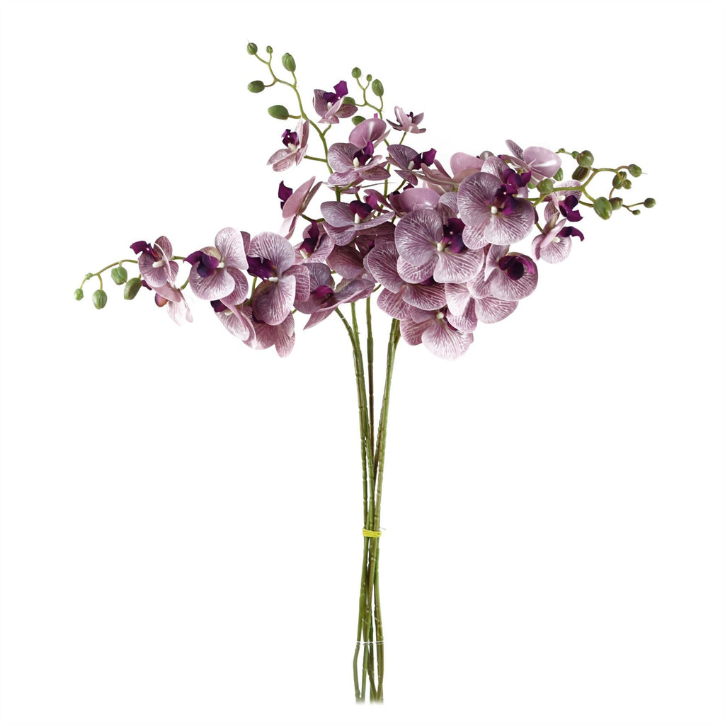 Pack of 6 x 100cm Artificial Phalaenopsis Orchid Purple Stem - 42 Flowers - Premium Quality