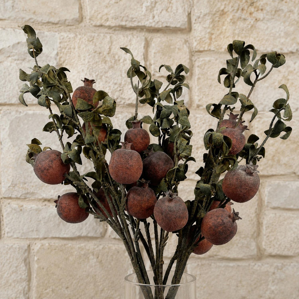 Pack of 6 x 75cm Artificial Pomegranate Stem Artificial Red - Premium Quality