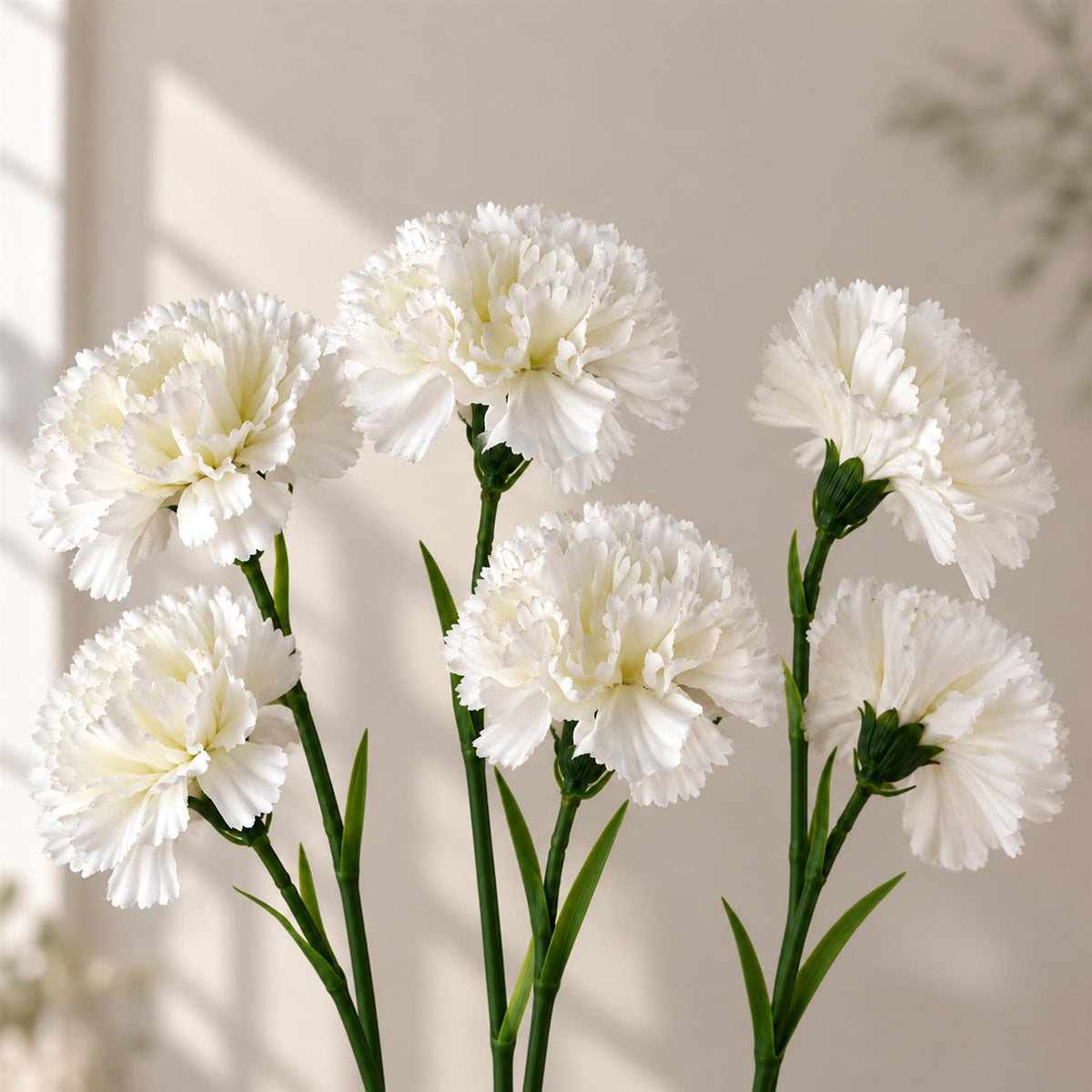 Faux Carnation Flower Stems, 57cm Ruffled Blooms - Packs of 6 or 12