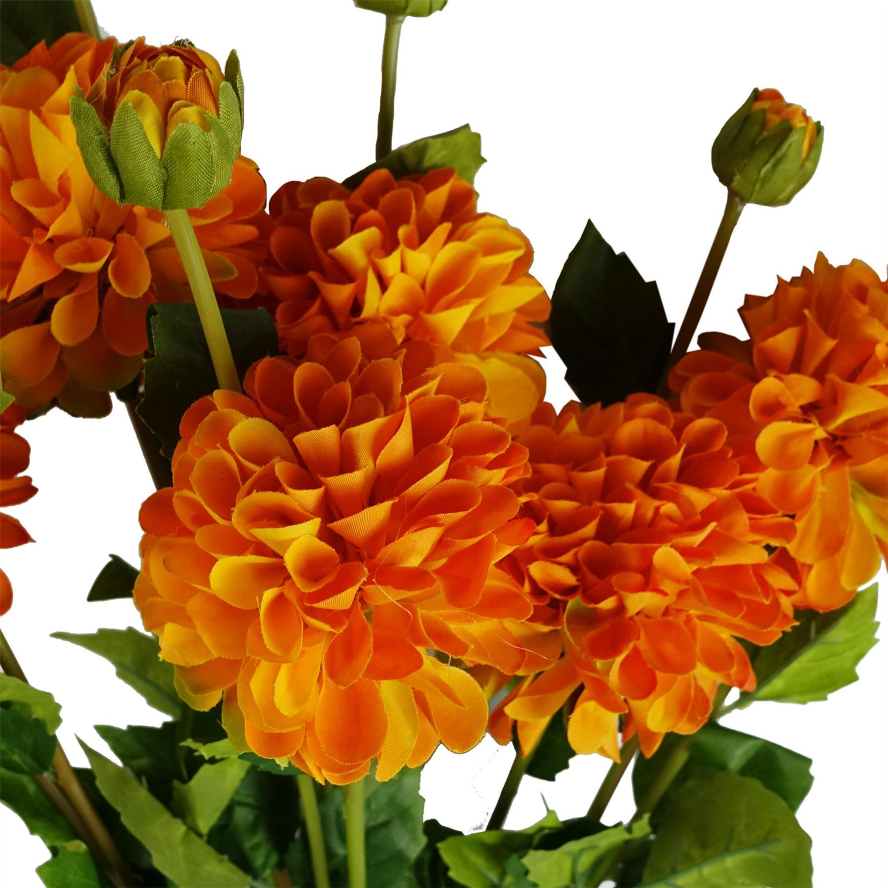 Pack of 6 x 75cm Artificial Dahlia PomPom Flower Stem Orange - Premium Quality
