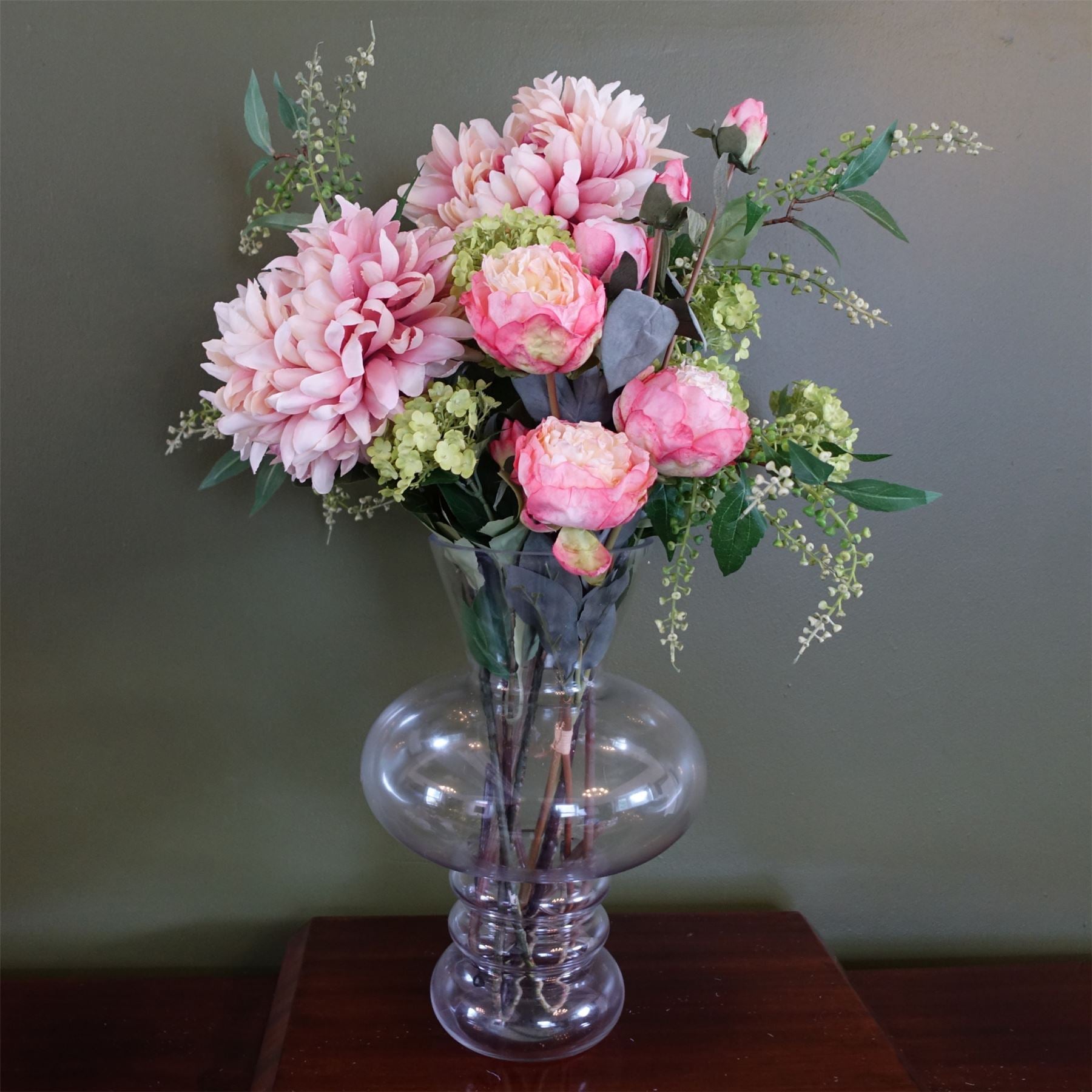 60cm Artificial Chrysanthemum Mix Glass Bubble Vase - Premium Quality