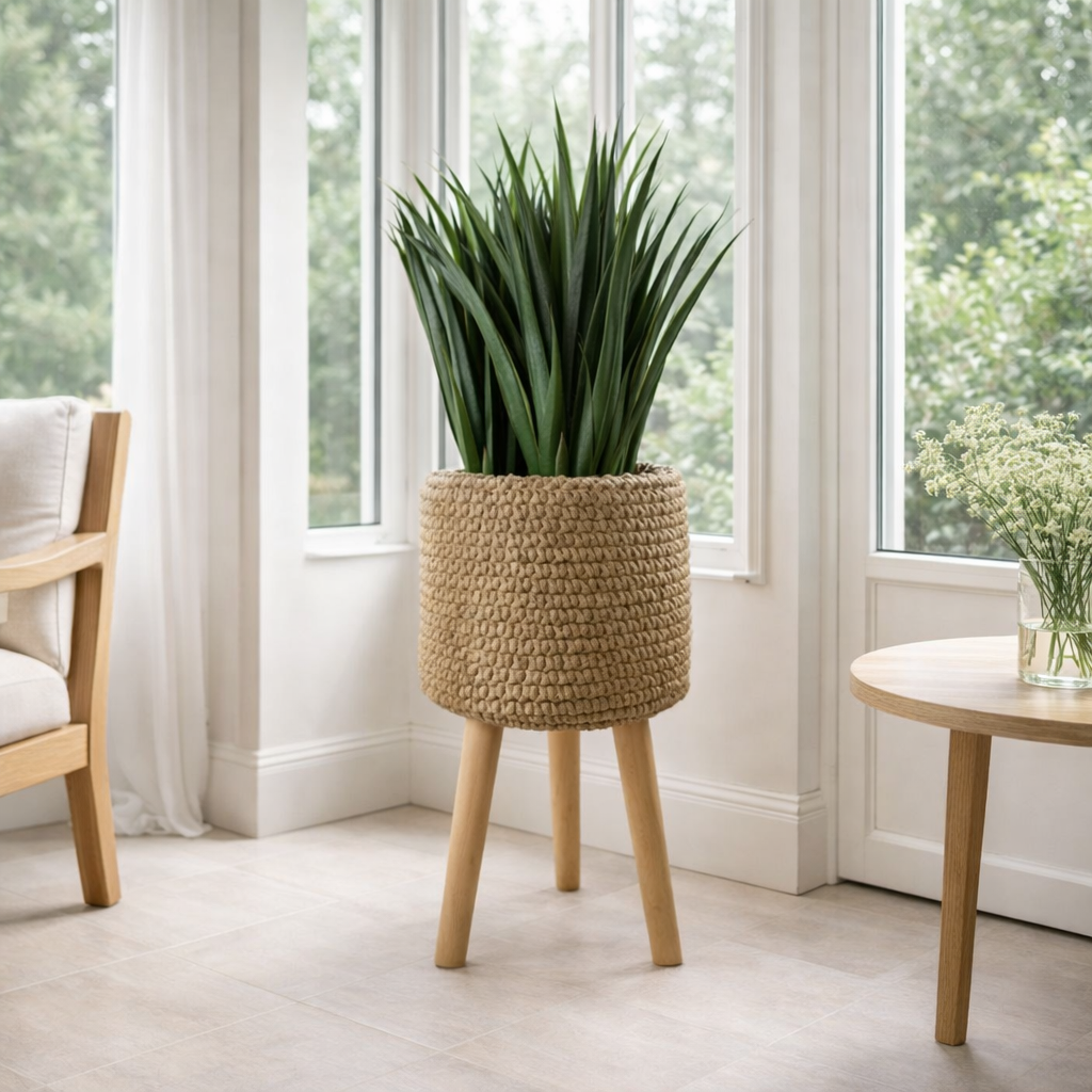 Seagrass Style Composite Planter with Stand
