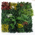 100cm Artificial Tropical Mixed Foliage Green Wall Panel with Red and Yellow Floral Detail - Premium Quality