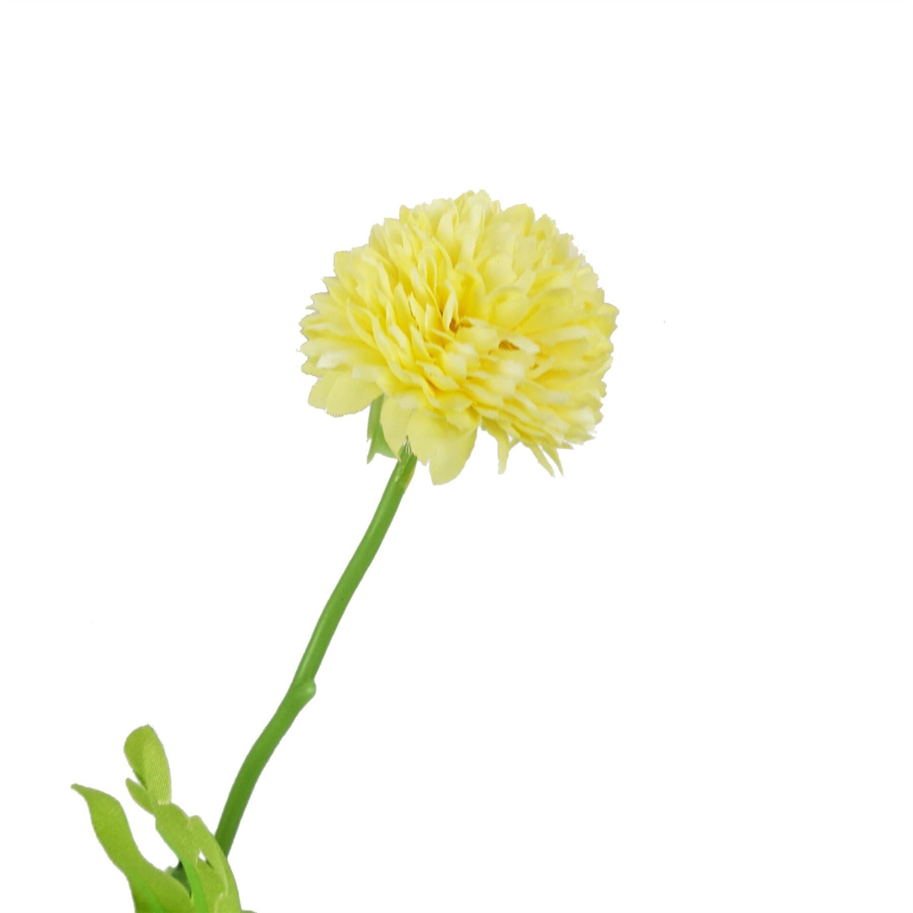 Pack of 6 x 50cm Dahlia Pompom Yellow Artificial Stem - Premium Quality