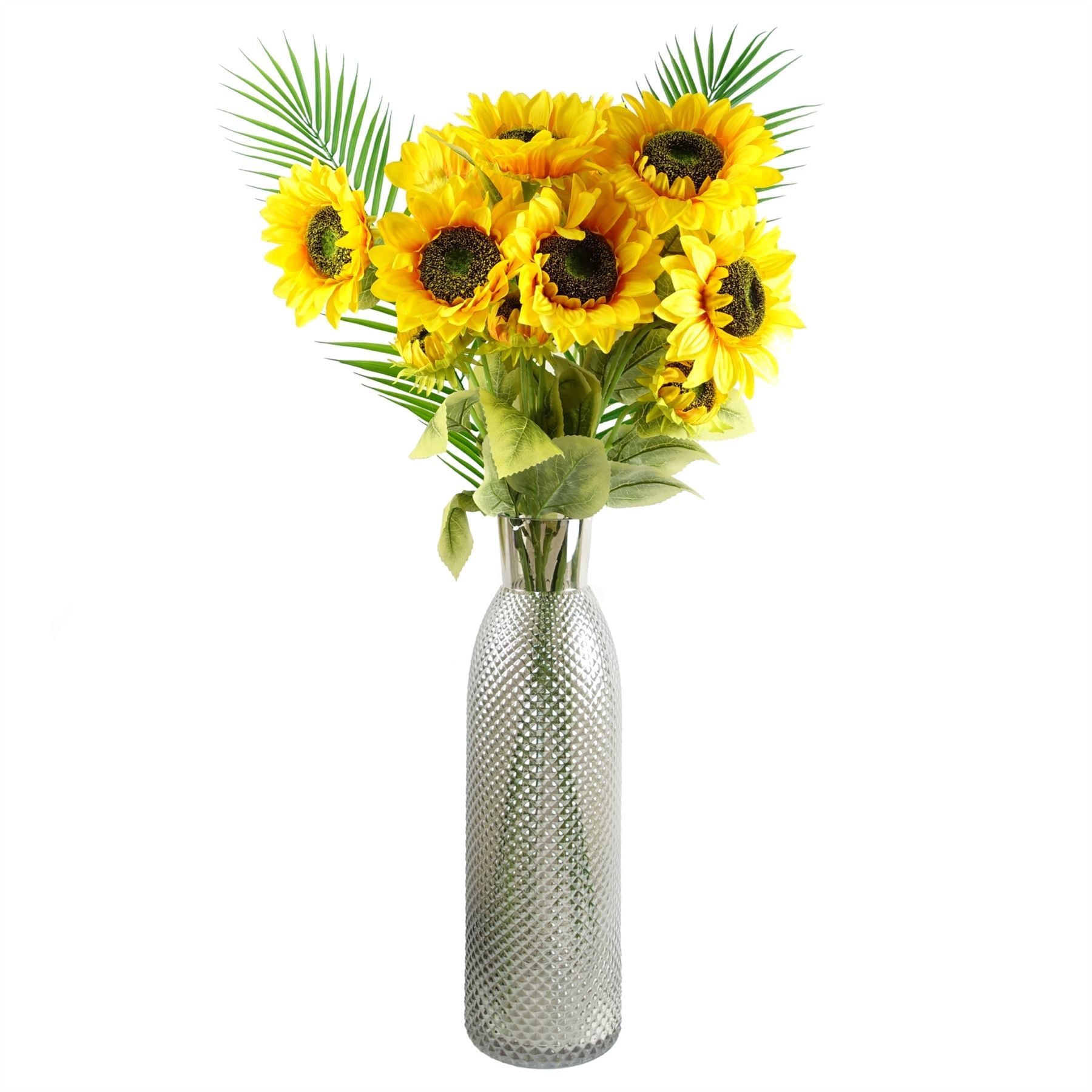 100cm Yellow Artificial Sunflower Arrangement Glass Vase - Premium Quality