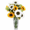 80cm Artificial White and Yellow Sunflower Mix Glass Vase - Premium Quality