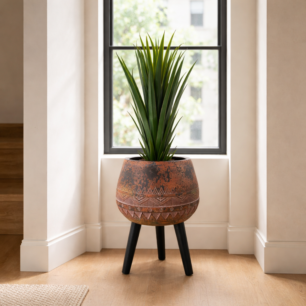 Large Composite Brown / Black Planter with Stand