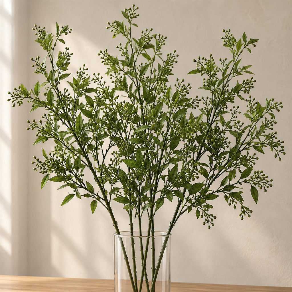 Faux Green Leaf and Seed Pod Foliage Sprays, 96cm Long - 6 Stems