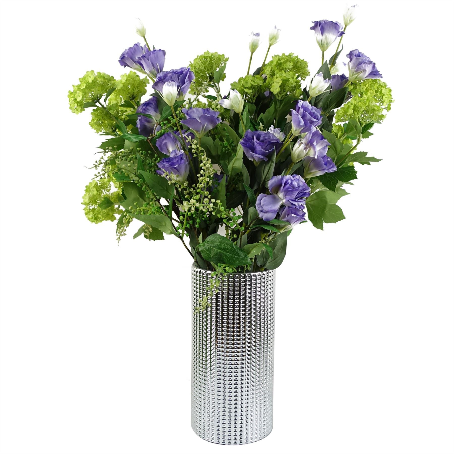 60cm Artificial Purple Wild Rose Arrangement Silver Glass Vase - Premium Quality