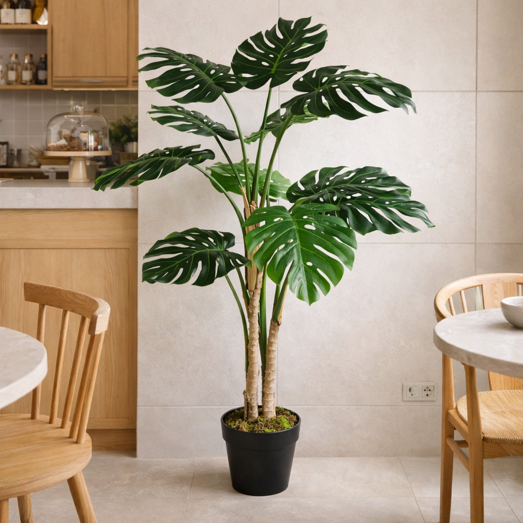 150cm Artificial (5ft) Luxury Monstera Plant Black Pot