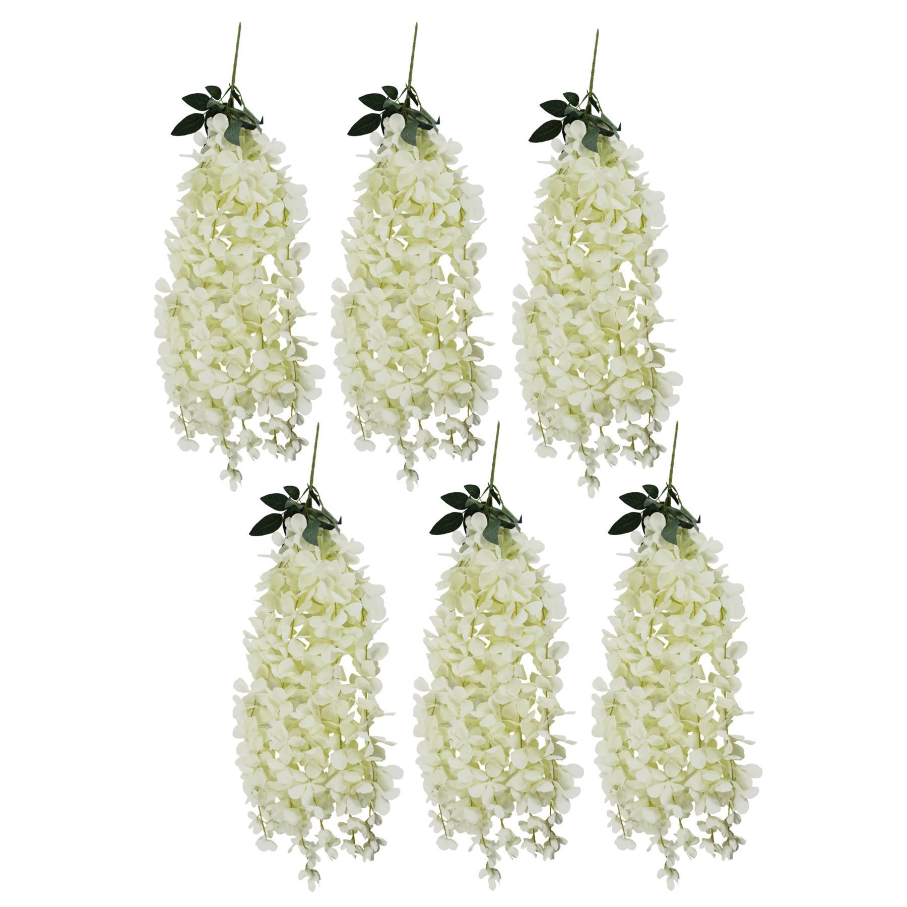 Artificial Pack of 6 x 80cm Hanging Wisteria Flowers in Cream - Premium Quality
