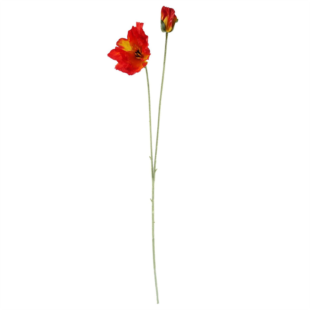 100cm Artificial Red Poppy and Fern Glass Vase - Premium Quality