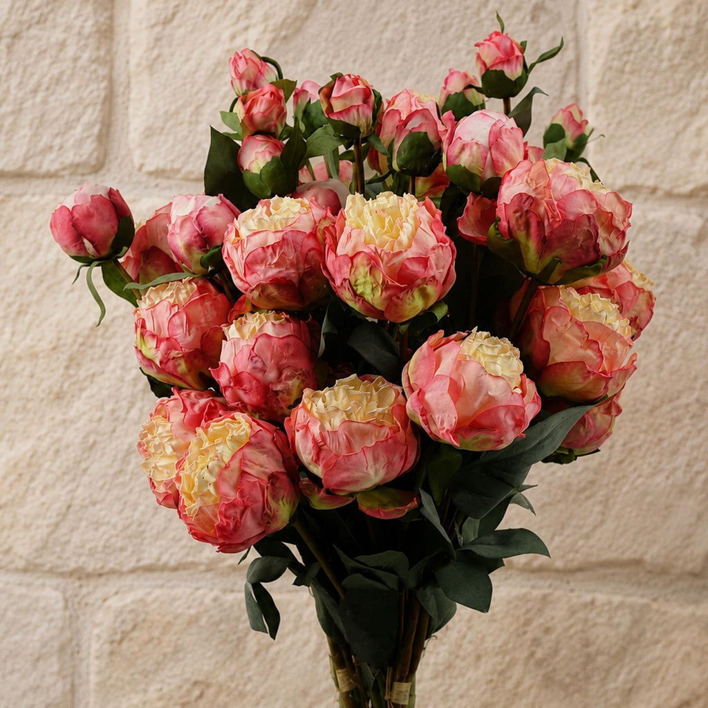 6 x 55cm Pink Peony Artificial Flower Stems - 24 flowers 18 buds - Premium Quality