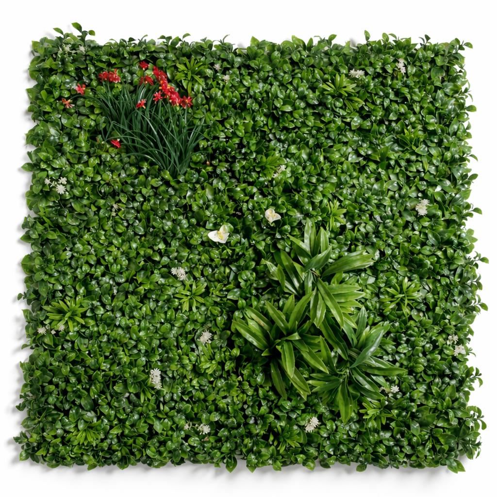 100cm Artificial Mixed Foliage Green Wall Panel with Floral Detail Faux Living Wall - Premium Quality