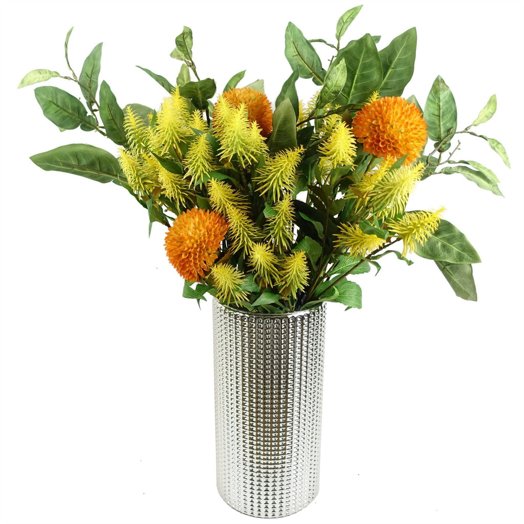 Pack of 6 x 70cm Large Ball Dahlia Artificial Flower Stem Yellow - Premium Quality