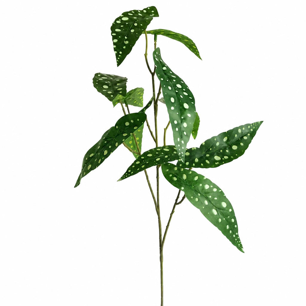 Faux Begonia Maculata Stems, 80cm Silver-Spotted Foliage - Set of 6