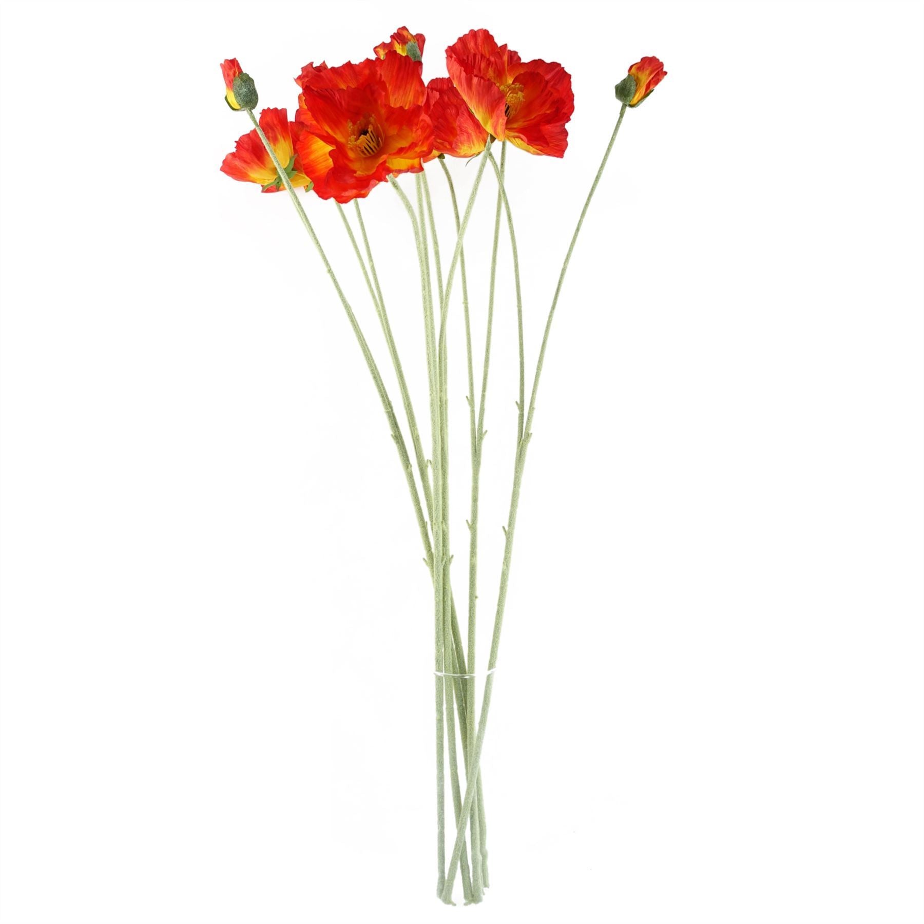 100cm Artificial Poppy and White Blossom Arrangement Glass Vase - Premium Quality