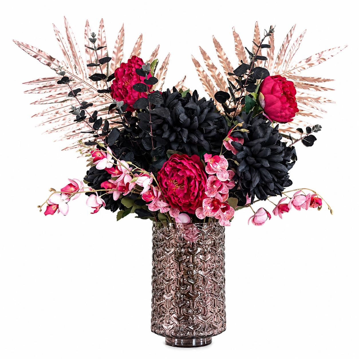 80cm Artificial Gold Palm and Peony Glass Vase - Premium Quality
