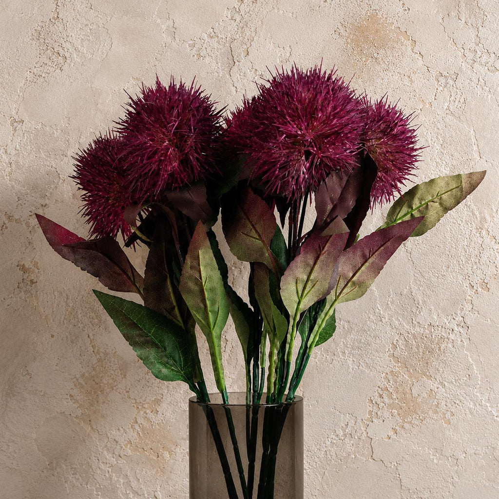 Pack of 6 x 70cm Globe Thistle Purple Ball Artificial Flower Stem - Premium Quality