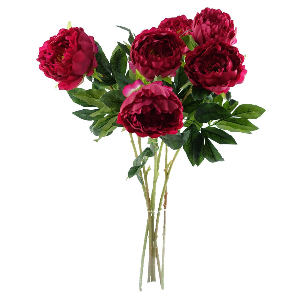 Pack of 6 x 80cm Artificial Dark Pink Peony Stem - Premium Quality