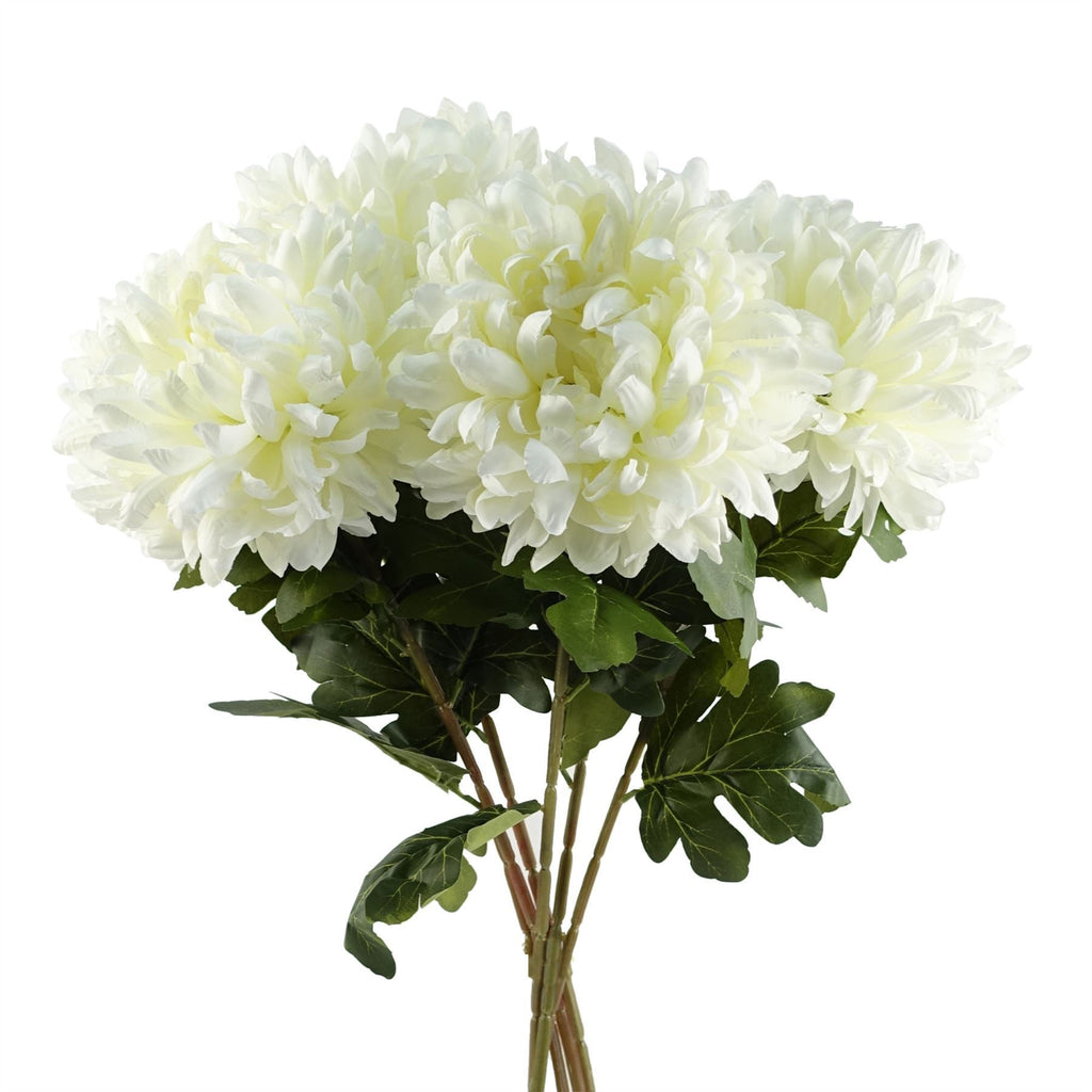 Artificial Pack of 6 x 75cm Extra Large Reflex Chrysanthemum - White - Premium Quality