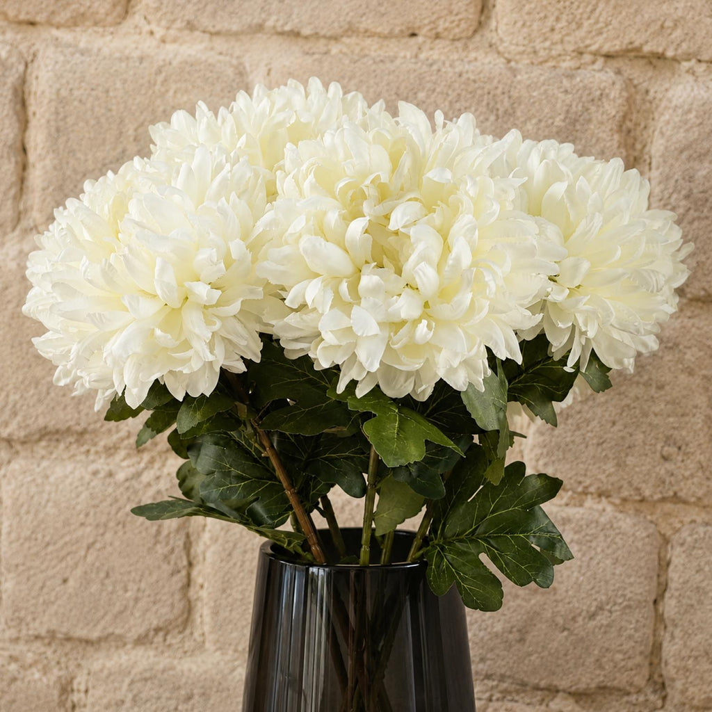 Pack of 6 x 75cm Extra Large Reflex Chrysanthemum - White - Premium Quality
