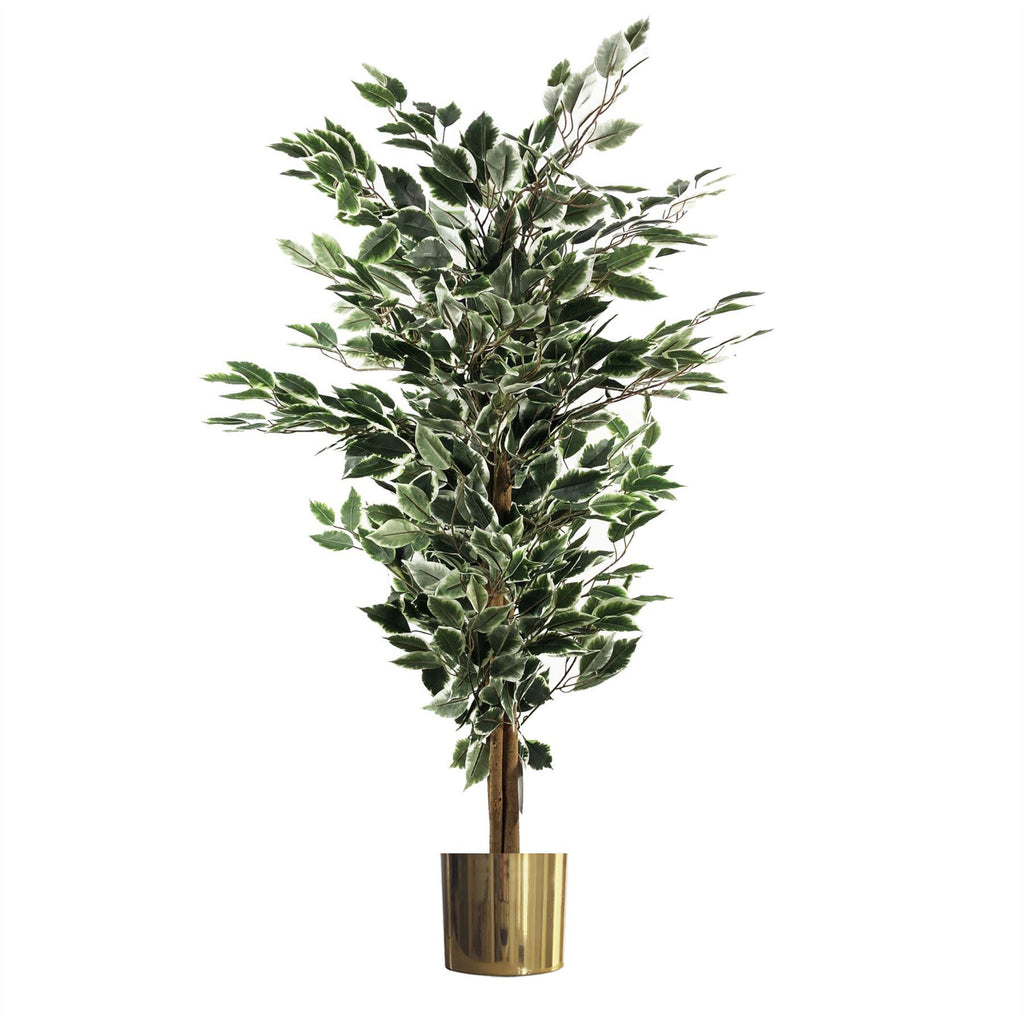 130cm Artificial Tall Variegated White and Green Bushy Ficus Tree