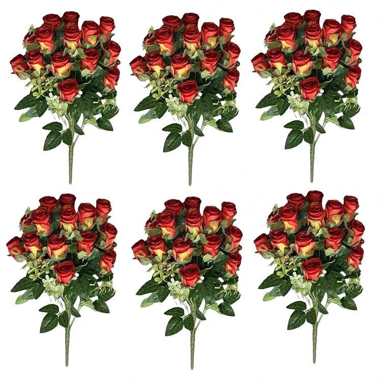 Pack of 6 x 52cm Artificial Red Rose Bunch - Premium Quality