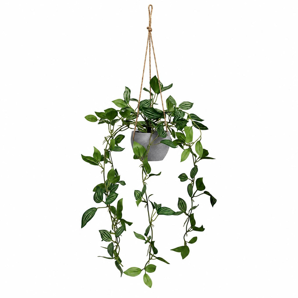 Faux Tradescantia Hanging Plant, 70cm Trailing in Grey Pot with Hanger