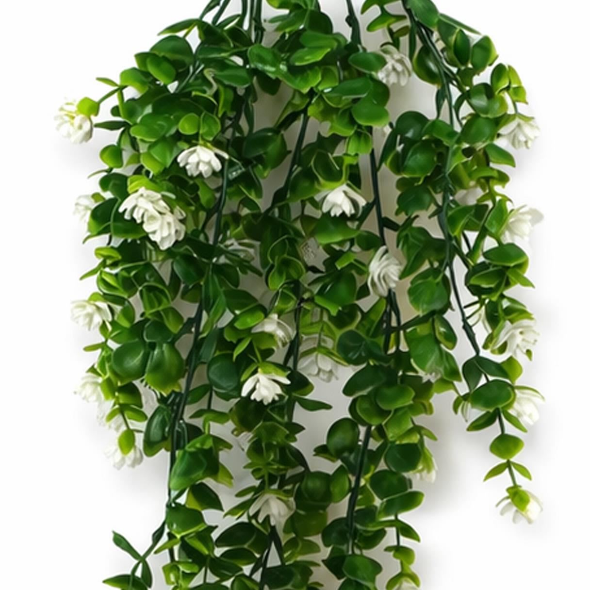 70cm Artificial Trailing Green & White Flowering Hanging Plant Faux Foliage - Premium Quality